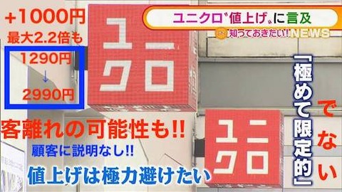 ユニクロ UNIQLOステルス値上げ
