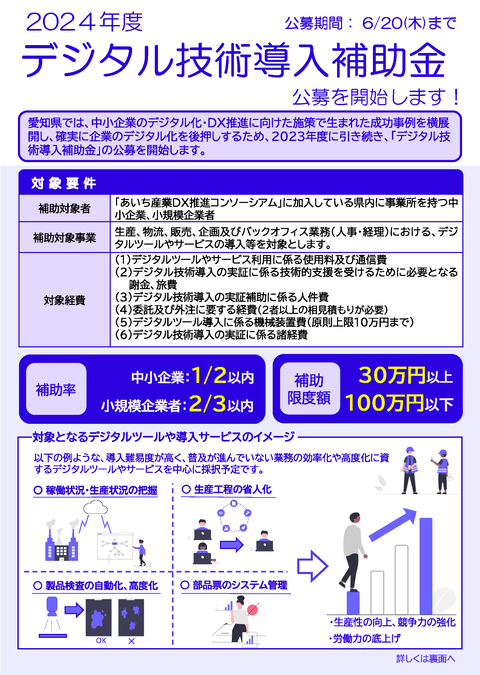 愛知県のデジタル技術導入補助金も公募を開始しています！