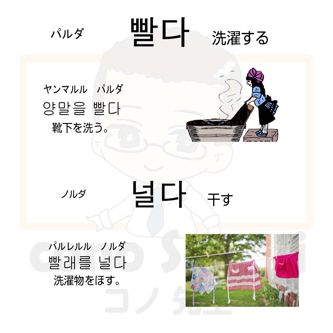 衣食住を表す単語 빨다 널다 걷다 개다 : 体験!! 名取韓国語講座