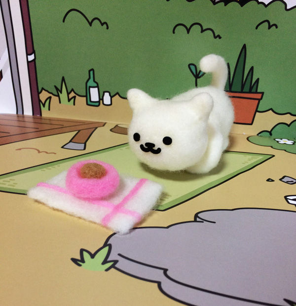 完成したよ!ニードルフェルトのしろねこさん5 : そらまめぽっち