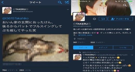 閲覧注意 バットでフルスイングしてぶち殺してやった笑 野球部主将の高校生がsnsに投稿し大炎上 おまめ速報