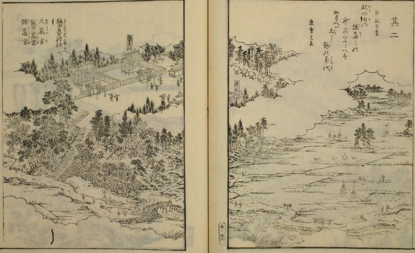 伊勢参宮名所図会 第五巻に描かれている佐美長神社 : 火（ホ）と「ニワ