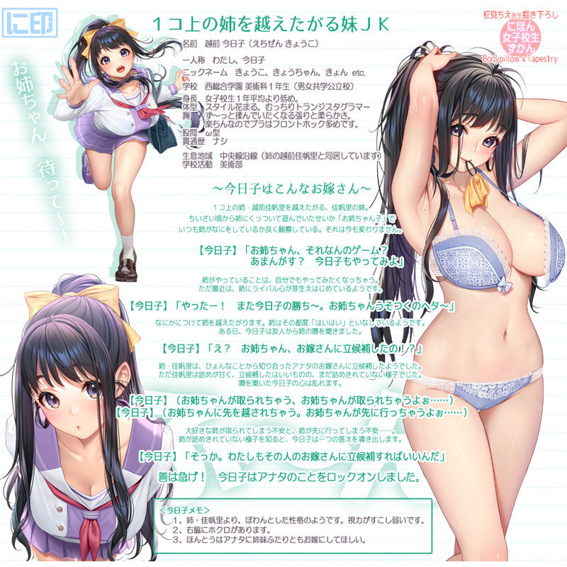 柾見ちえ先生最新描き下ろし妹jk登場 柾見ちえ先生描き下ろし 1コ上の姉を越えたがる妹jk 越前今日子 抱き枕カバー 予約開始 What I Want