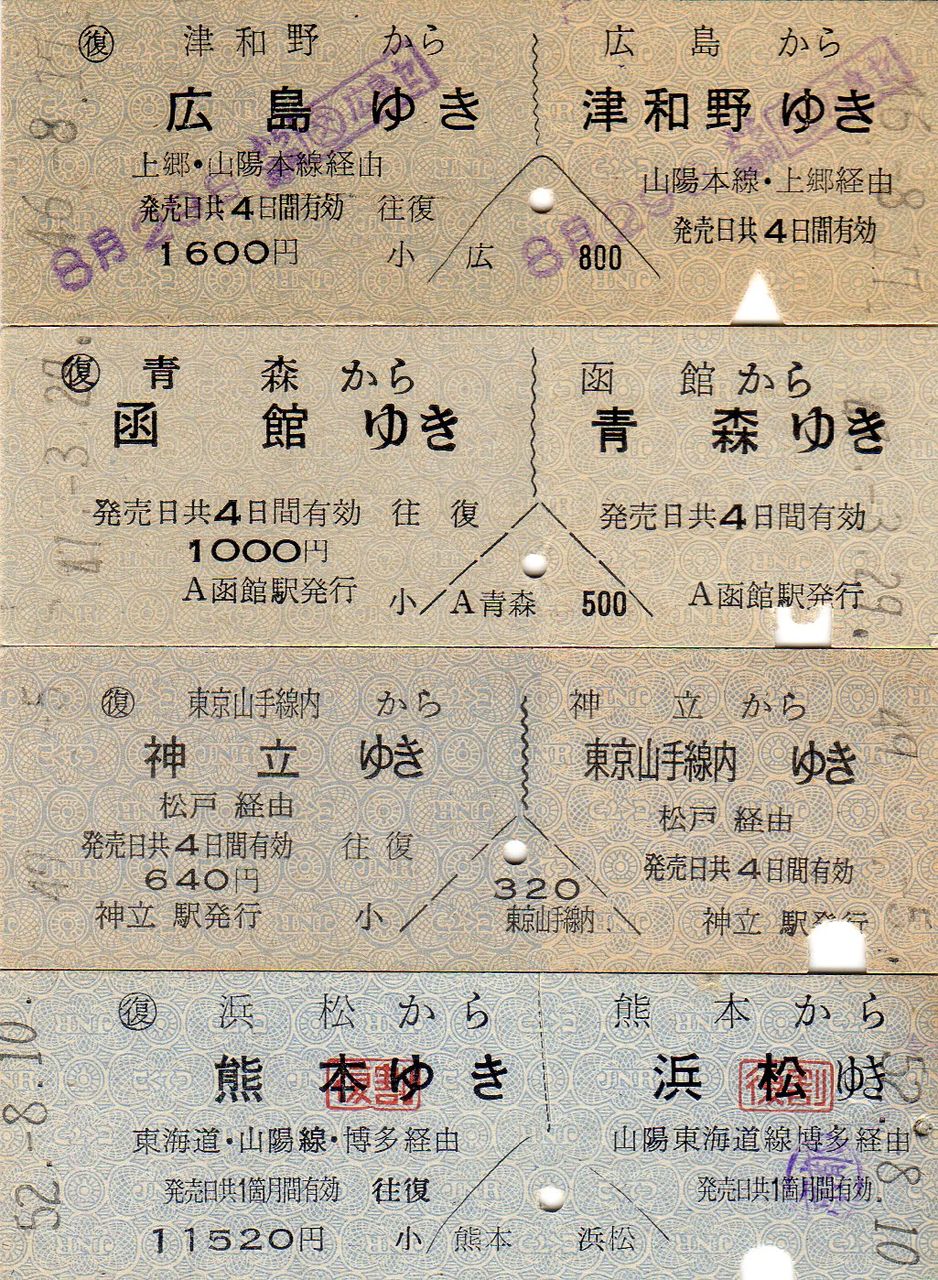 国鉄時代の往復乗車券の束　残り未使用分　2冊 国鉄時代の往復乗車券の束 残り未使用分 2冊 国鉄時代の往復乗車券の束