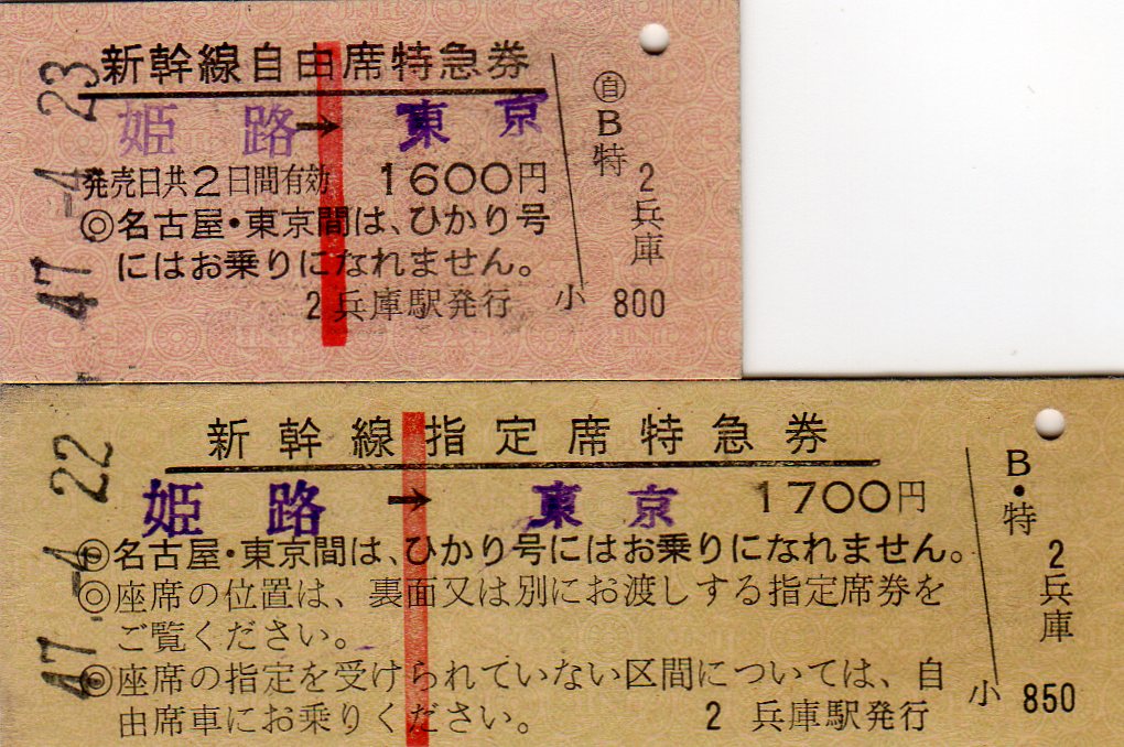 No128【こだま専用縦赤線入り券、鉄人28号＆電車】東京・名古屋間は