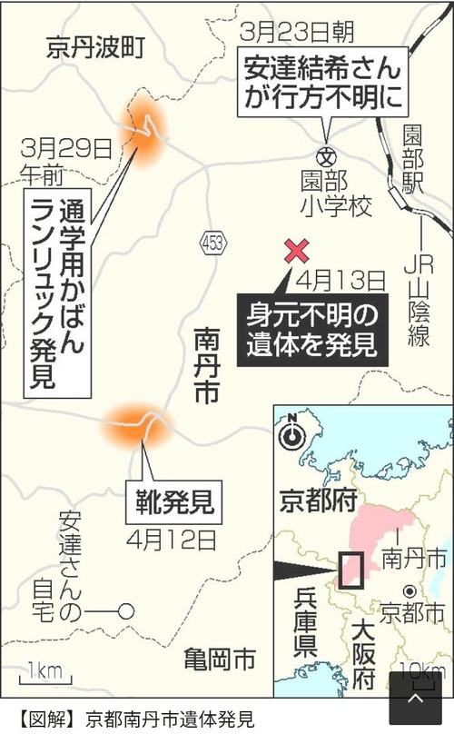 【疑問】京都小学生行方不明事件、なんで「靴」「リュック」「遺体」が離れた場所にあるのか…
