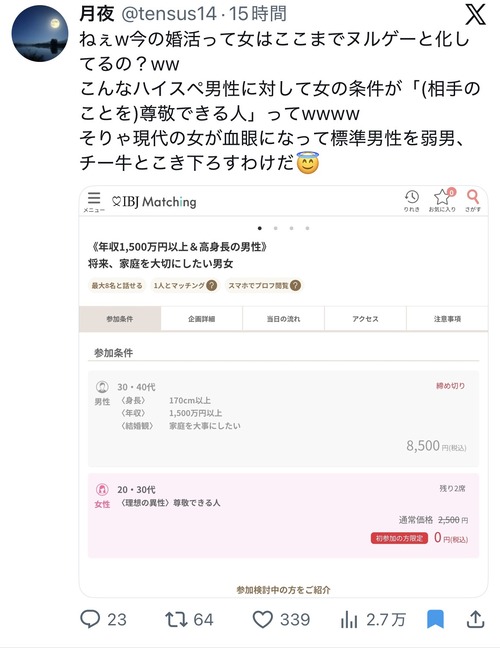 【悲報】女性の婚活、クッソヌルゲーと化すｗｗｗｗ