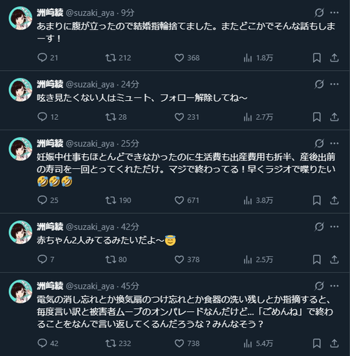 【悲報】人気女性声優さん、夫にブチギレて結婚指輪を捨てるｗｗｗｗ
