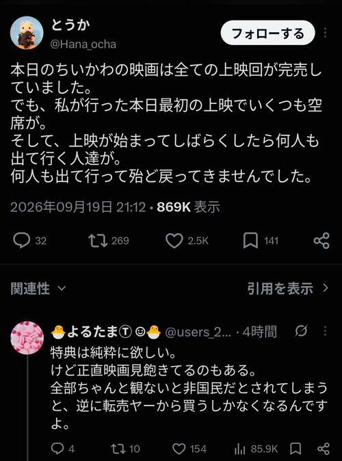 映画の興行収入、「ちいかわ」の特典のせいで滅茶苦茶にｗｗｗｗ