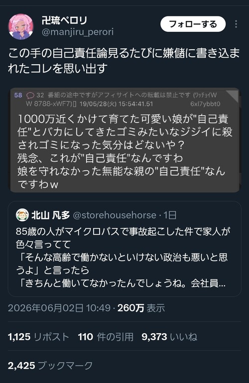 【悲報】アニメアイコン「この手の自己責任論を見る度コレを思い出す」