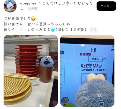 【悲報】ぬい活民、ぬいぐるみを寿司屋のコップに入れて炎上するｗｗｗｗ