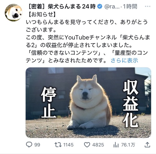 【悲報】大人気動物系YouTuber、収益化停止されてしまうｗｗｗｗ