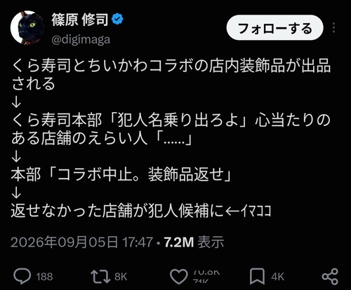 【悲報】くら寿司のちいかわ装飾品出品者、ガチで逃げ切り不可避な模様ｗｗｗｗ