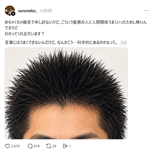 【悲報】スレッズ民「この髪質の人と人間関係うまくいったためしがない」