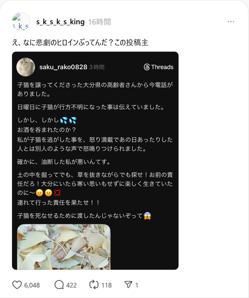 【悲報】女さん、譲渡してもらった猫を逃して譲渡主にブチ切れられるｗｗｗｗ