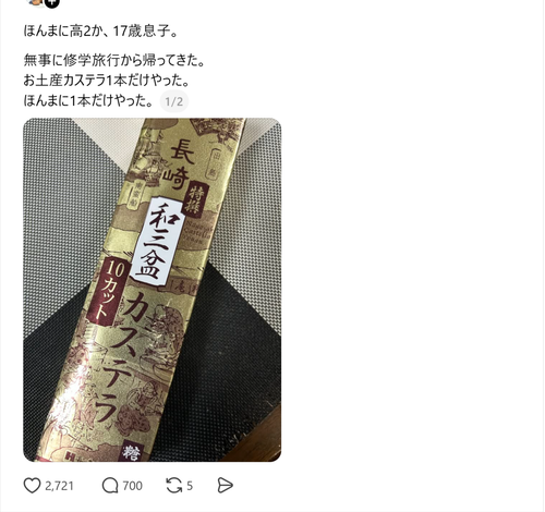 【悲報】母親「高2の息子が修学旅行で買ってきたものがこれｗ」