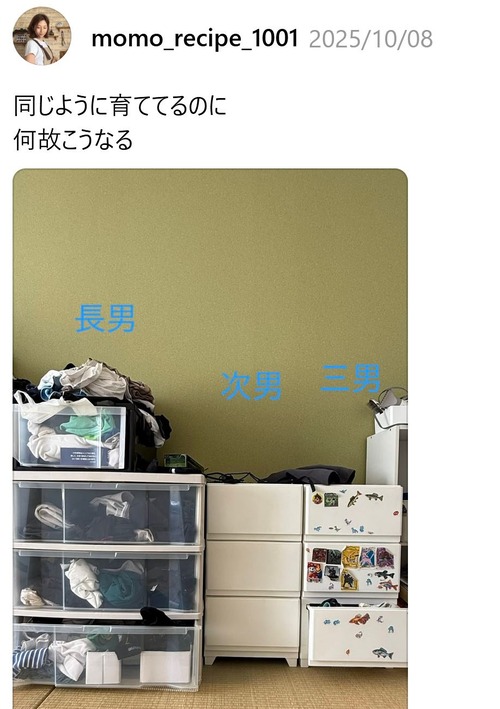 【画像】ママ「3兄弟同じように育ててるのになぜこうなるｗ」(ﾊﾟｼｬｯ