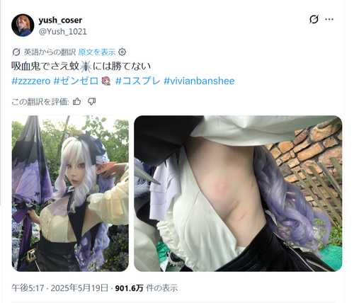 【悲報】コスプレイヤー、胸を蚊に刺されまくるｗｗｗｗ