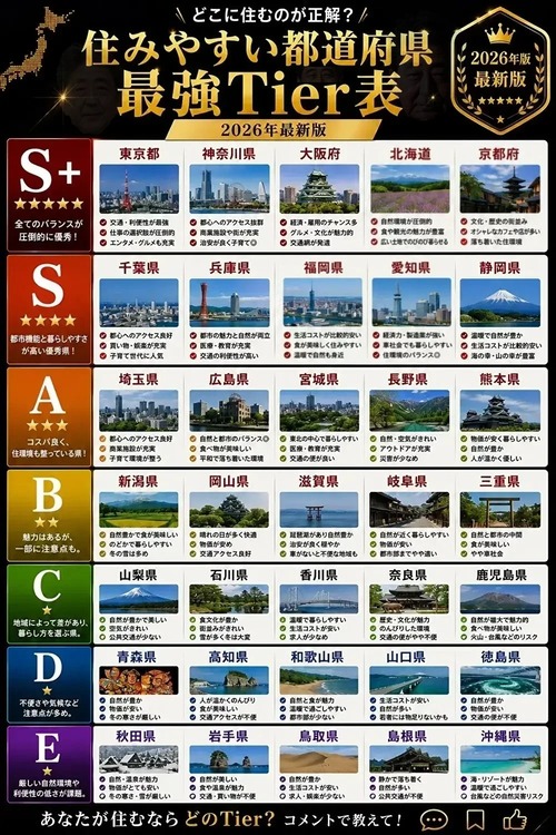 【画像】AIが作った「住みやすい都道府県tier表」がこれｗｗｗｗ
