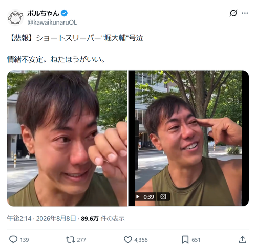 【悲報】ショートスリーパー堀さん、とんでもない量の誹謗中傷が届いて号泣する…