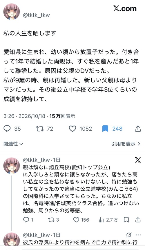 【悲報】毒親に育てられた女の子、かわいそう過ぎると話題に…
