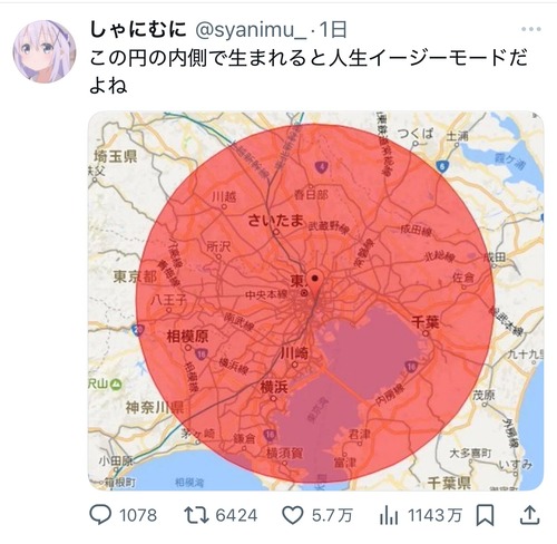 【画像】アニメアイコン「この円の内側で産まれたら人生イージーモード」5.7万ｲｲﾈｗｗｗｗ