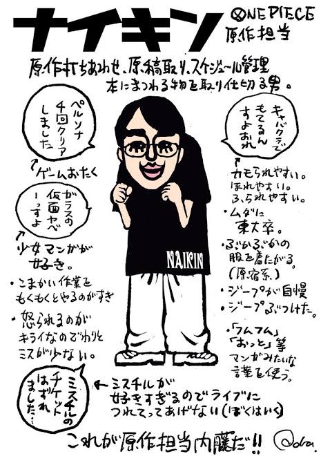 【画像】ワンピース作者が描いた担当編集のイラストｗｗｗｗ