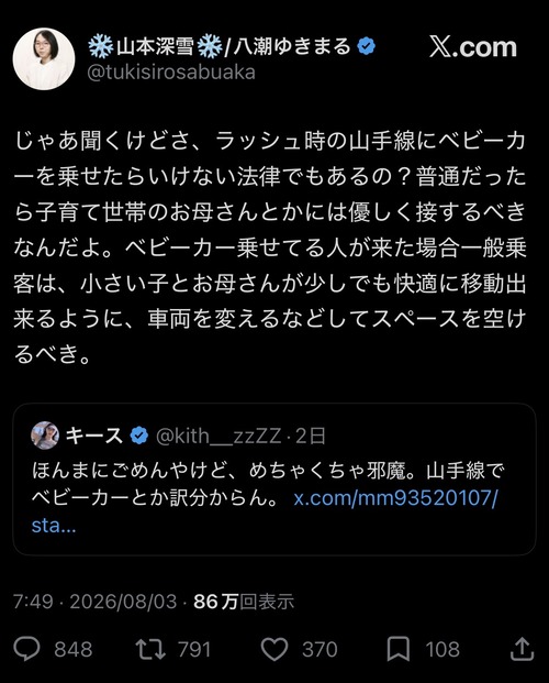 【悲報】識者「ラッシュ時にベビーカー乗せたらいけない法律でもあるの？」