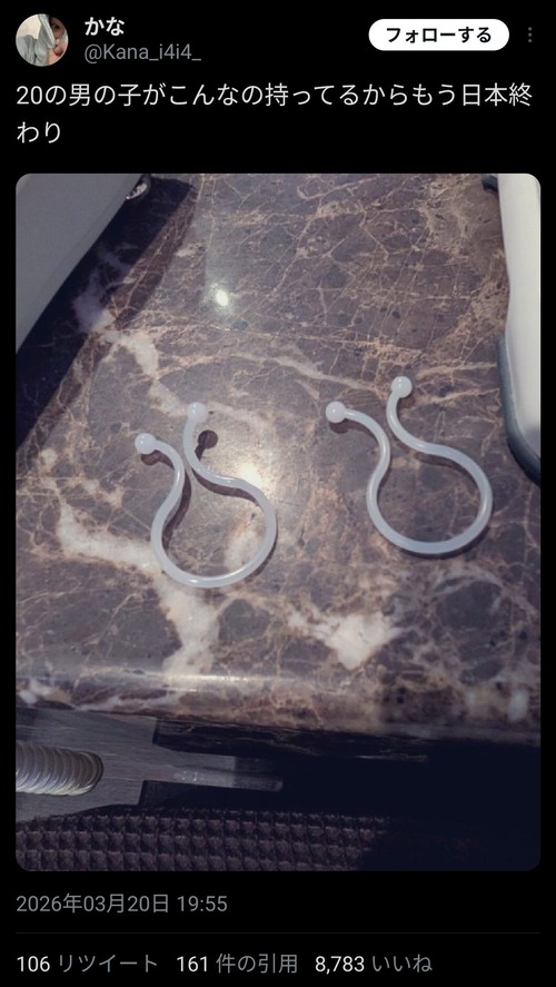 【悲報】女さん「20の男の子がこんなの持ってるからもう日本終わり」