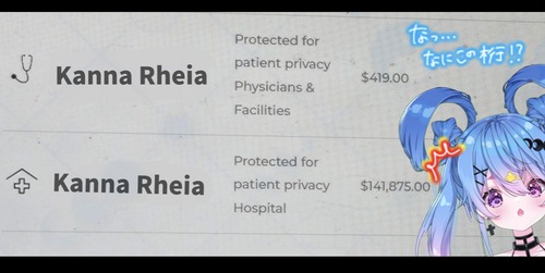 【悲報】海外で手術したVTuber、とんでもない金額の請求書が届き絶望するｗｗｗｗｗ