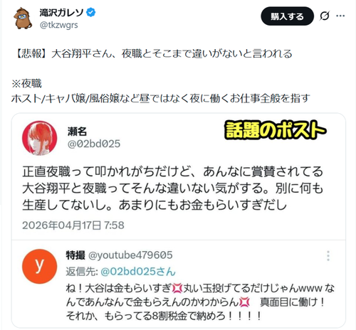 【悲報】識者「大谷翔平と夜職嬢って何が違うの？」