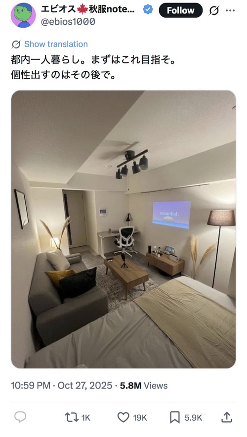 【画像】 都内一人暮らしの奴が目指すべき部屋の答え、遂に明らかになるｗｗｗｗ