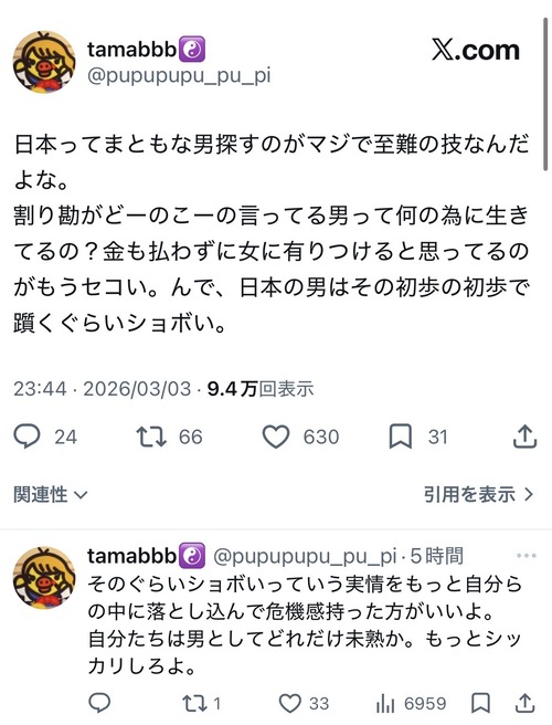 【悲報】女さん「真の強者男性の姿ってこれだから！」ﾄﾞﾝｯ！