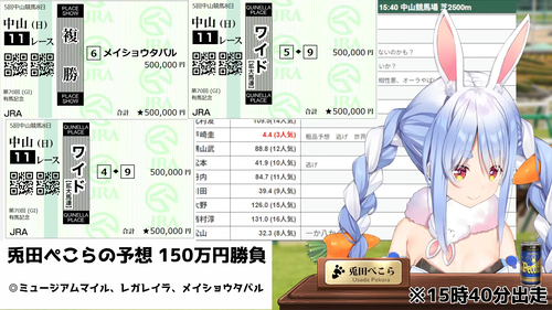 【画像】人気VTuberさん、有馬記念の賭け方がこちらｗｗｗｗ