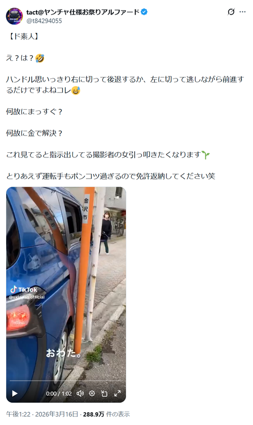【悲報】女さん、車の動かし方が分からなくなり詰むｗｗｗｗ