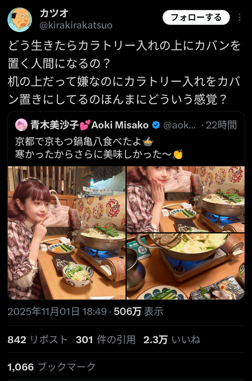 【悲報】モデルさん、バッグを置く場所をミスって炎上するｗｗｗｗ