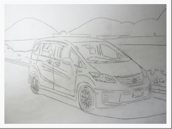 細密に車の絵を描く Step 1 色鉛筆画 細密に車の絵を描く Step 1 色鉛筆画