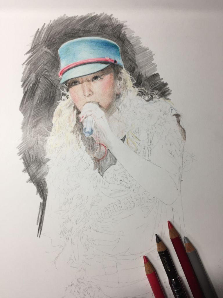 安室奈美恵色鉛筆画