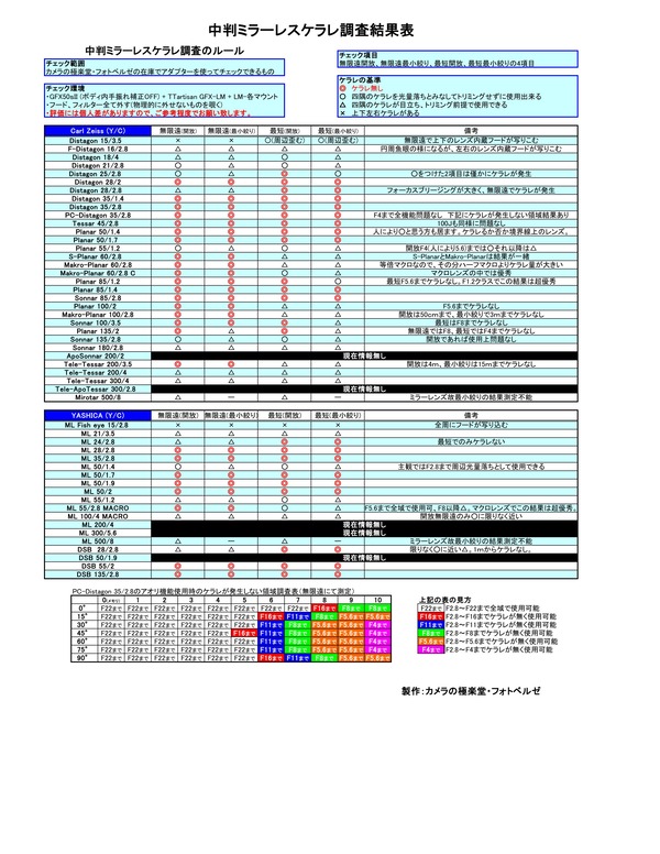 中判ミラーレスケラレチェック調査結果表