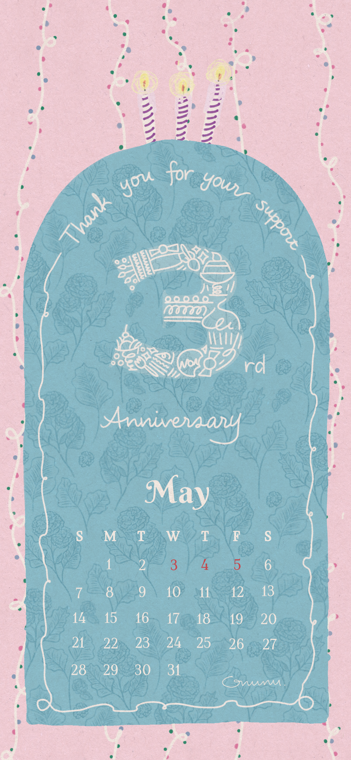 March Calendar 2023｜5月のカレンダーと3周年のOnunu
