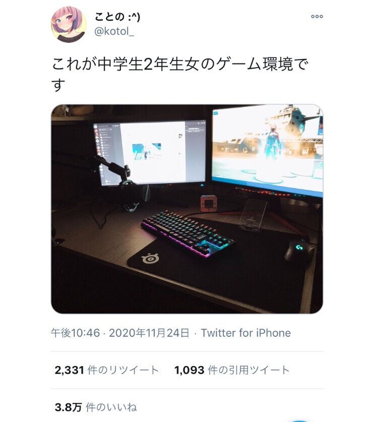 画像 女子中学生がゲーム環境を公開も 陰の嫉妬に遭い釈明に追われる 大物youtubeｒ速報