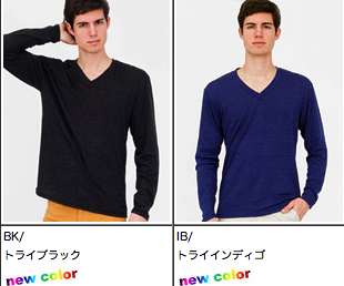 American Apparel VネックロングスリーブTシャツ通販