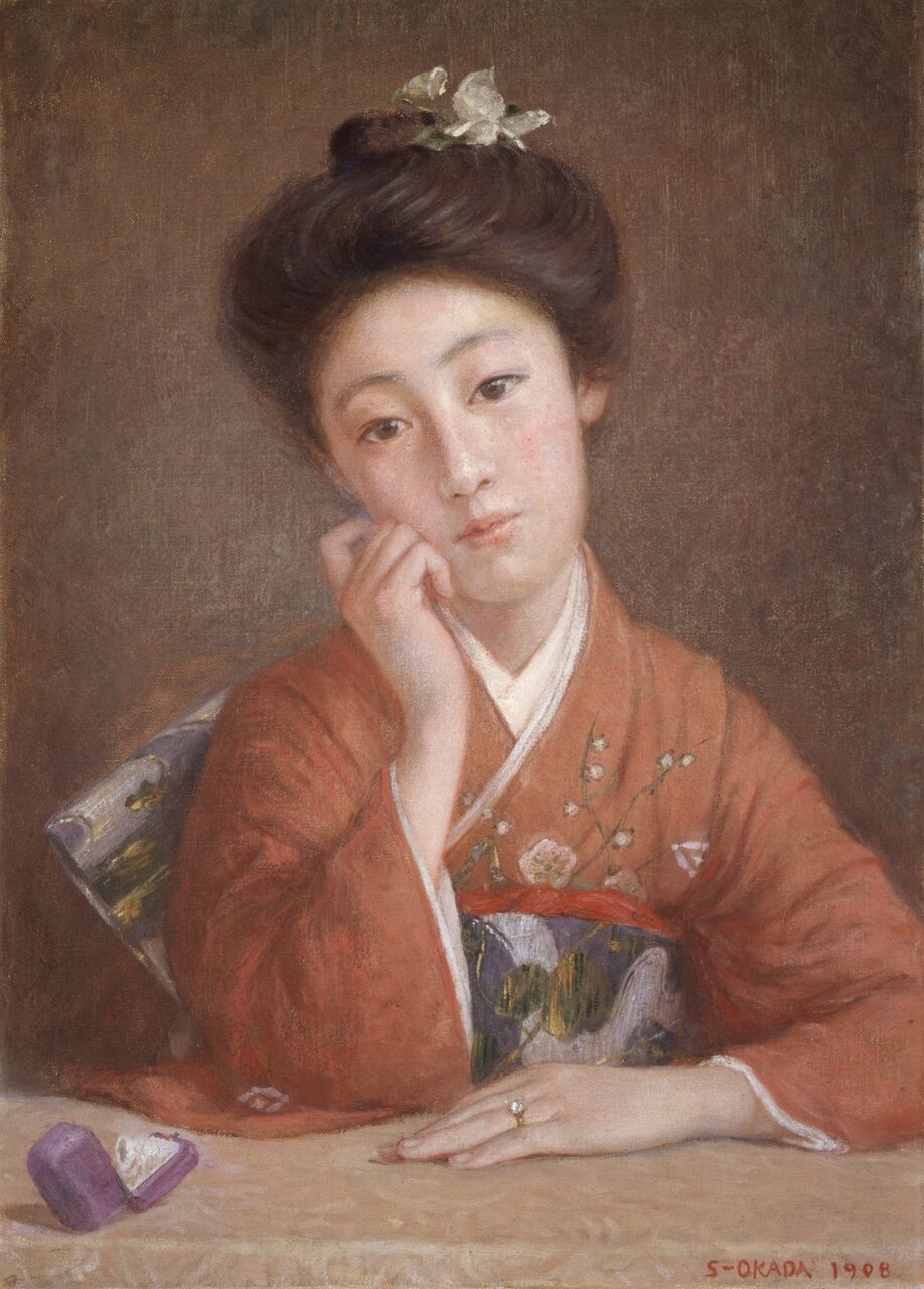 日本画 女性の肖像 木製フレーム付き 日本画 女性の肖像 木製フレーム 日本画 女性の肖像 木製