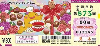 第873回全国自冶宝くじ「バレンタインジャンボミニ」宝くじ券見本