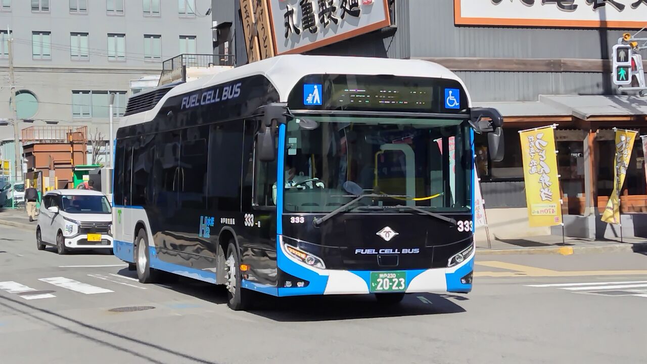 神戸市バス7系統 燃料電池バス（水素バス） : 鮮魚特急・ボックス席