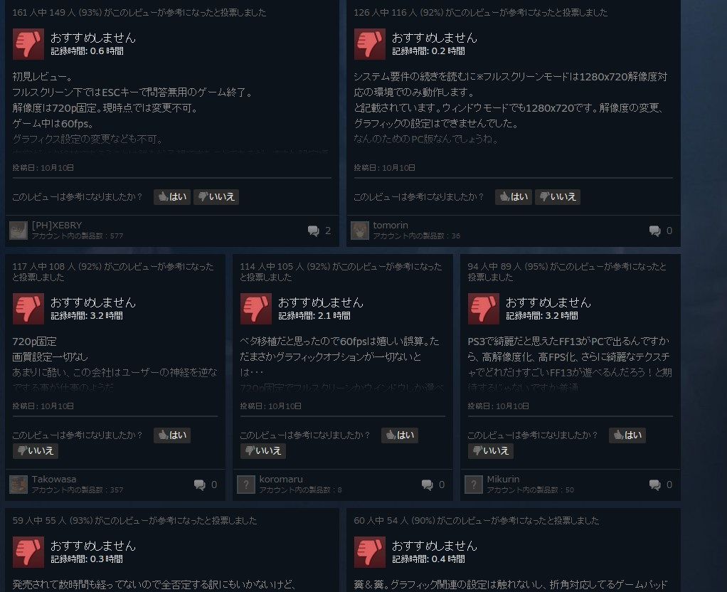 Pc版 Ff13が超絶ベタ移植だと話題にwwwww レビュー非難の嵐 男子無職の日常 W Pc版 Ff13が超絶ベタ移植だと話題にwwwww レビュー非難の嵐 男子無職の日常 W