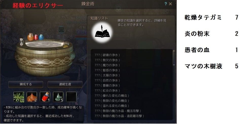 黒い砂漠 経験のエリクサーレシピ 作り方 黒い砂漠c鯖 おしちのブログ