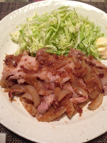 豚の生姜焼きの完成、試食