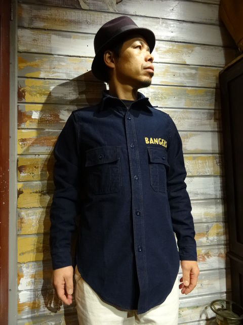 フリーホイーラーズ M1916 SHIRT Bangers Gow Job New！ FREEWHEELRS ”Bangers Gow Job” M1916 SHIRTS NAVY : OLD