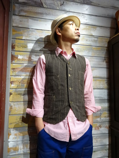 フリーホイーラーズ コンダクターベスト ランダムストライプ 杢ブラウン40 フリーホイーラーズ コンダクターベスト GRAINED BROWN RANDOM STRIPE